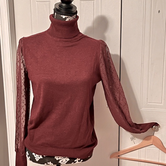 RW&CO. Burgundy turtleneck Sweater with Lace Sleeves - Picture 7 of 7